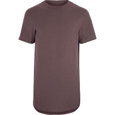 Purple curved hem crew neck T-shirt